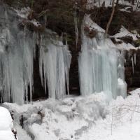 Hiking the frozen waterfalls of Ricketts Glen, Rickets Glen State Park, Pennsylvania.